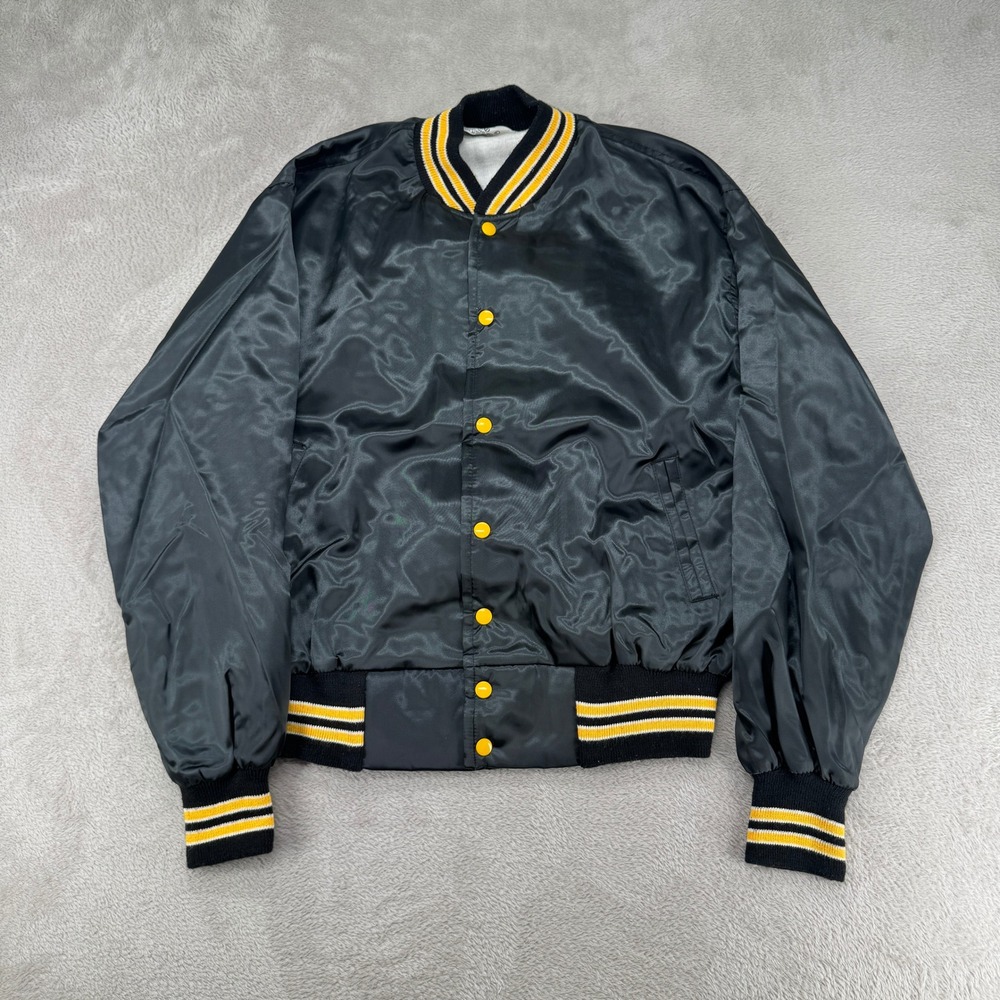Vintage Black Screen Actors Guild Satin Bomber Mens Large Preowned 1983